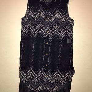 Chiffon collard button down tunic high low shirt